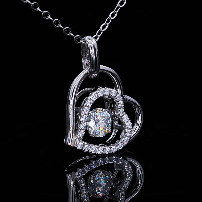 0.5 ct Moissanite Gold Plated Silver Dancing Pendant Duo-Heart + 925 S